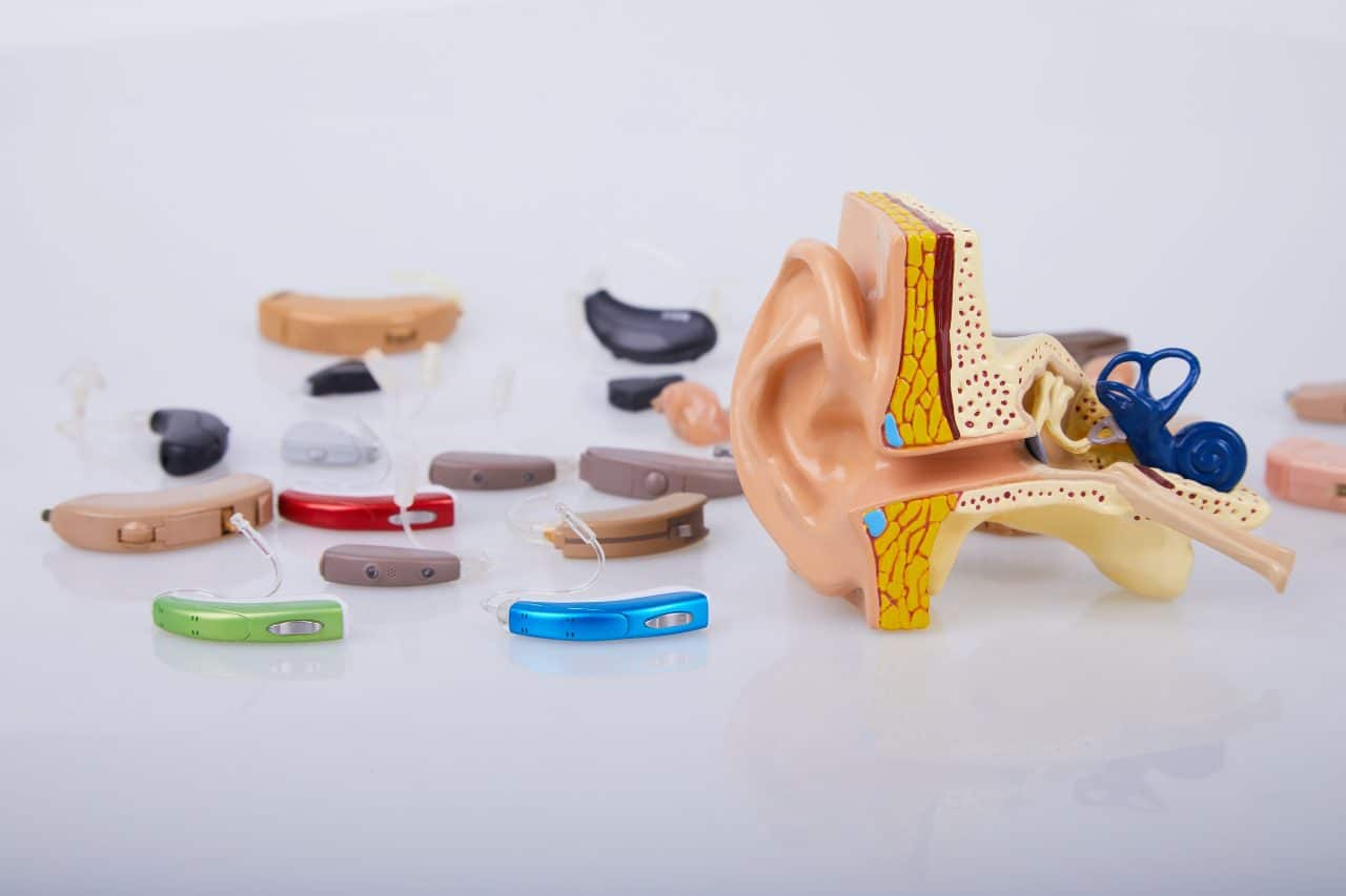 A collection of hearing aids.