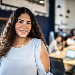 Happy young woman with vitiligo